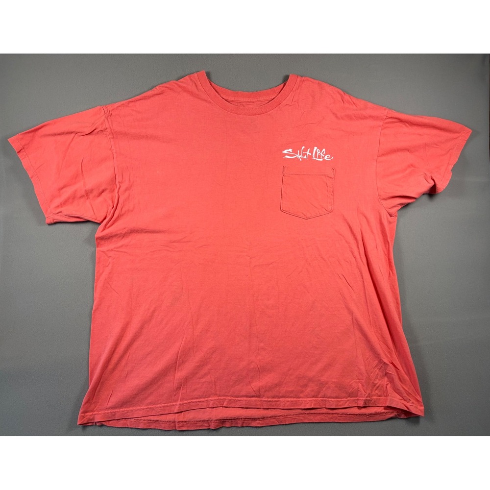 Salt Life Mens Coral Red Pocket T-Shirt Cracking Claws Skull Crab Graphic XL